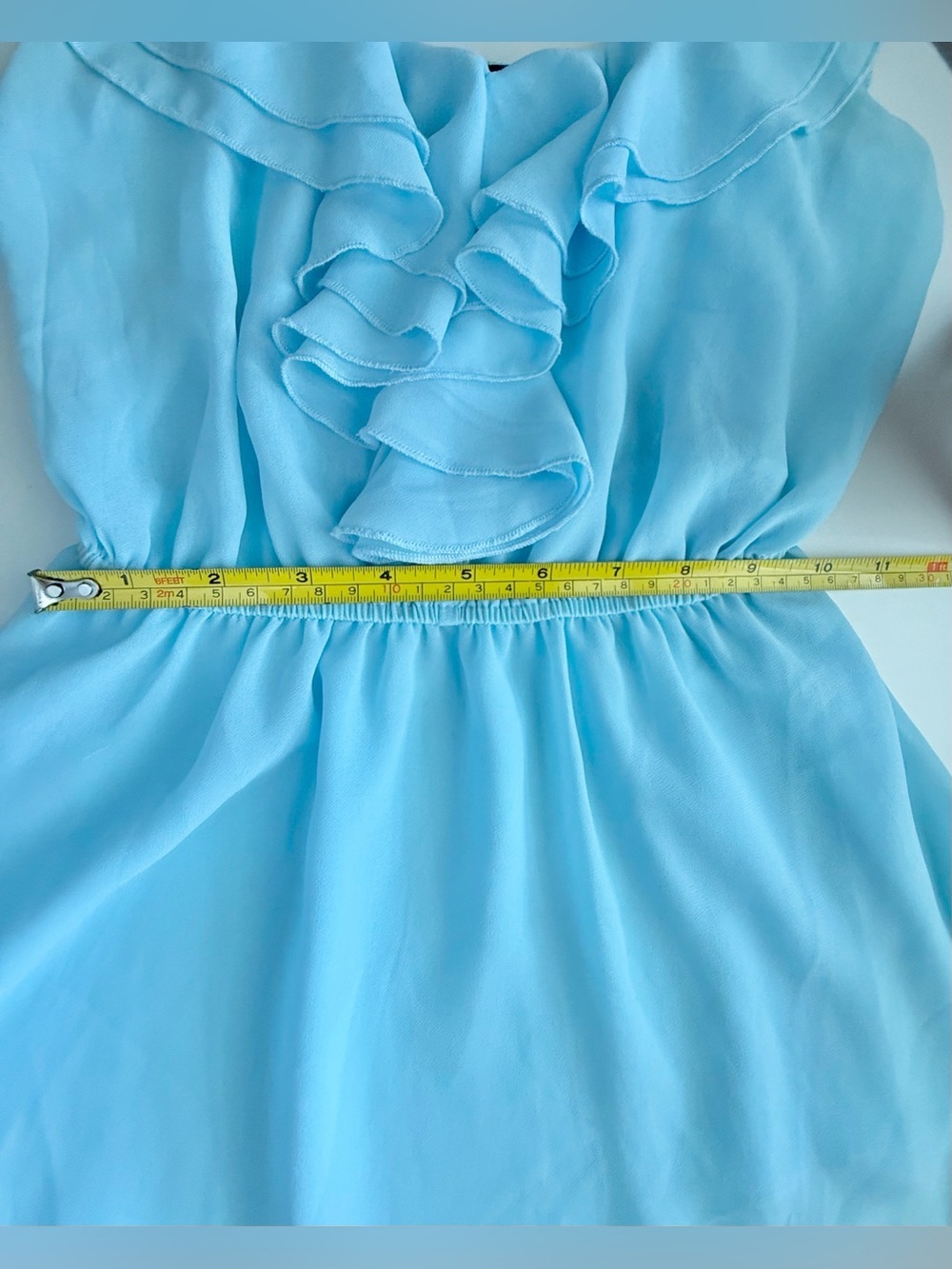Light Blue Ruffle Front Spaghetti Strap top - Picture 6 of 8